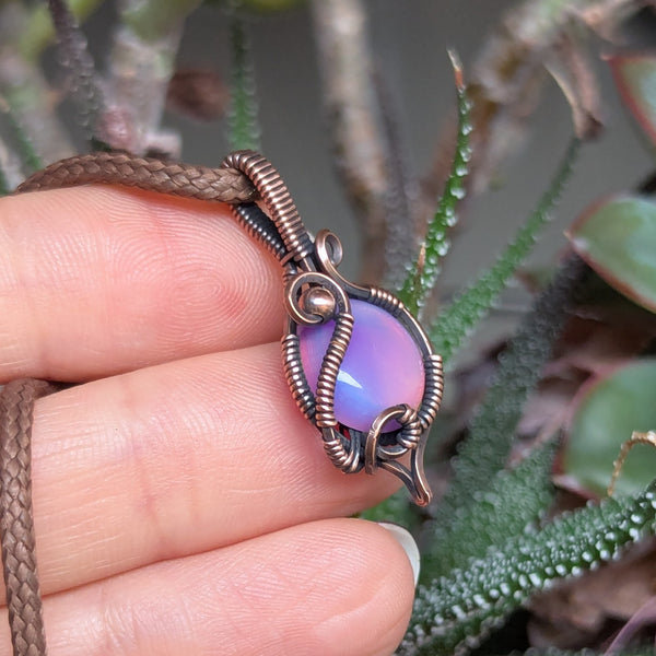 Aurora Opal Wire Wrapped Oxidized Copper Mini Pendant