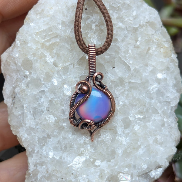 Aurora Opal Wire Wrapped Oxidized Copper Mini Pendant