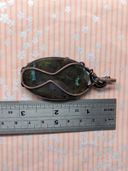 Labradorite Wire Wrapped Enamelled Copper Pendant