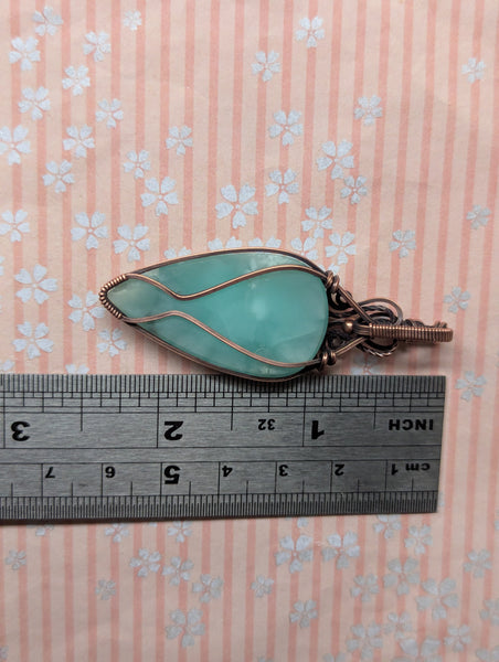 Hemimorphite Wire Wrapped Oxidized Copper Pendant
