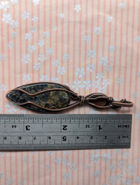 Moss Kyanite & Smoky Quartz Wire Wrapped Oxidized Copper Pendant