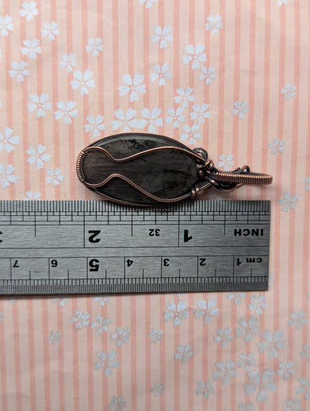Labradorite Wire Wrapped Oxidized Copper Pendant