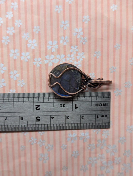 Labradorite Wire Wrapped Oxidized Copper Pendant