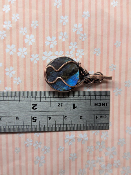Labradorite Wire Wrapped Oxidized Copper Pendant