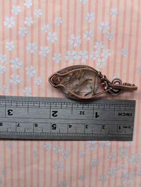 Rutile Quartz Wire Wrapped Oxidized Copper Pendant