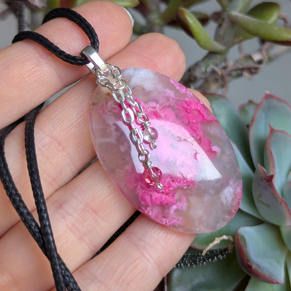 Dyed Pink Agate Silver Plated Pendant