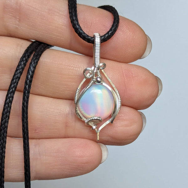 Aurora Opal Wire Wrapped Mini Pendant in Sterling Silver