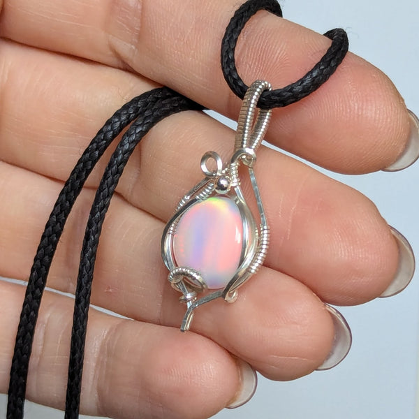 Aurora Opal Wire Wrapped Mini Pendant in Sterling Silver