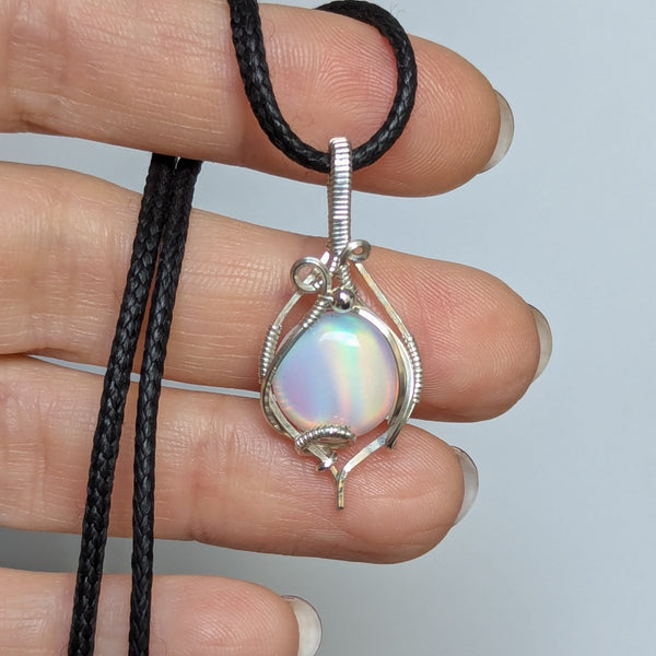 Aurora Opal Wire Wrapped Mini Pendant in Sterling Silver
