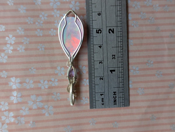 Aurora Opal & Amethyst Wire Wrapped Pendant in Sterling Silver