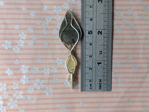 Labradorite & Welo Opal Wire Wrapped Pendant in Sterling Silver