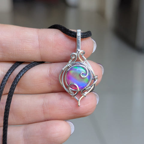 Aurora Opal Wire Wrapped Mini Pendant in Sterling Silver