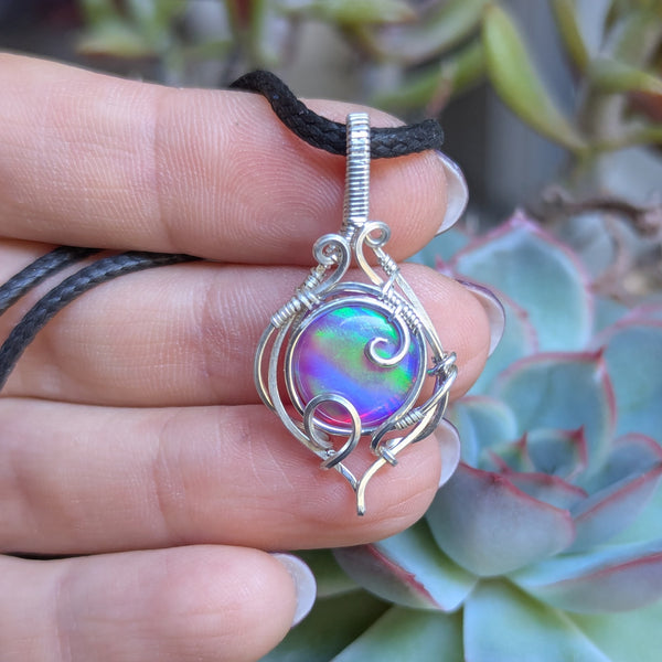 Aurora Opal Wire Wrapped Mini Pendant in Sterling Silver