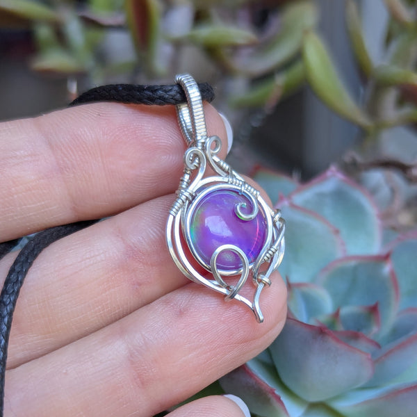 Aurora Opal Wire Wrapped Mini Pendant in Sterling Silver