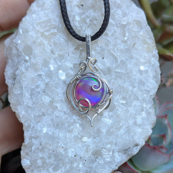 Aurora Opal Wire Wrapped Mini Pendant in Sterling Silver