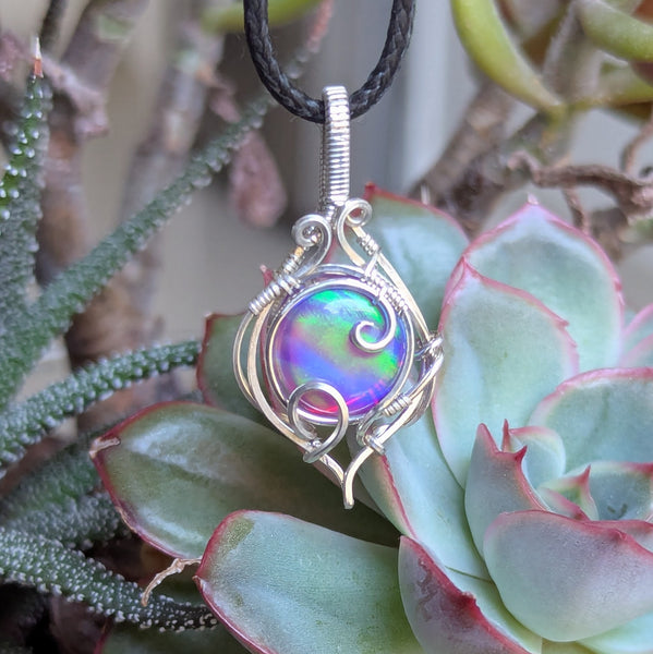 Aurora Opal Wire Wrapped Mini Pendant in Sterling Silver