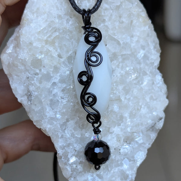 Faceted Wire Wrapped Enamelled Copper Pendant