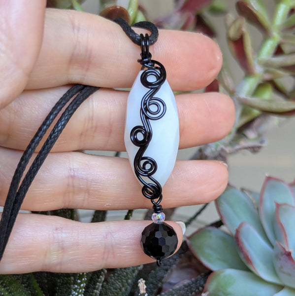 Faceted Wire Wrapped Enamelled Copper Pendant