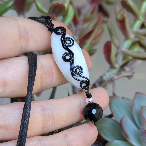 Faceted Wire Wrapped Enamelled Copper Pendant