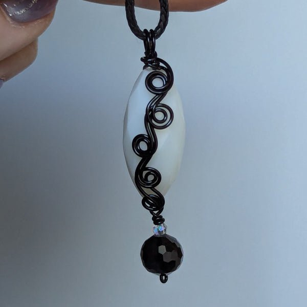 Faceted Wire Wrapped Enamelled Copper Pendant