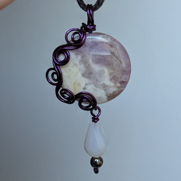 Amethyst Wire Wrapped Enamelled Copper Pendant