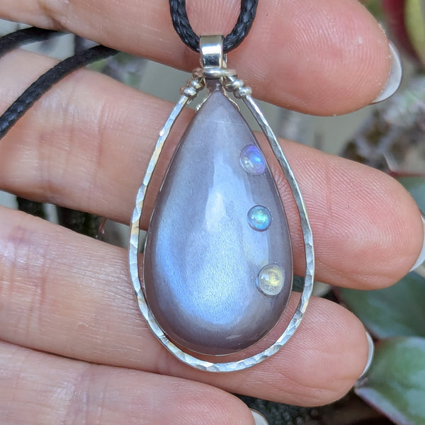Grey Moonstone Silver Plated Pendant