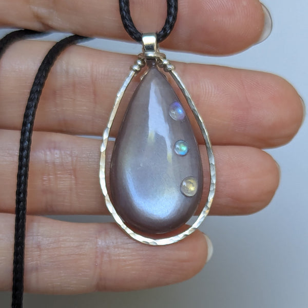 Grey Moonstone Silver Plated Pendant