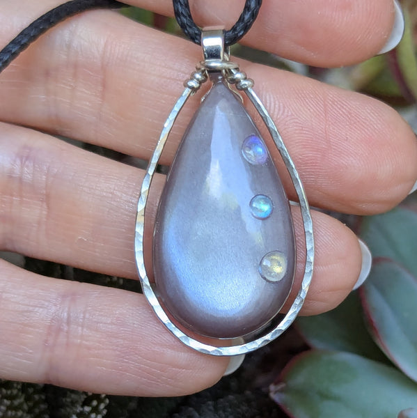 Grey Moonstone Silver Plated Pendant