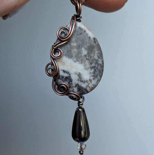Jasper Wire Wrapped Oxidized Copper Pendant