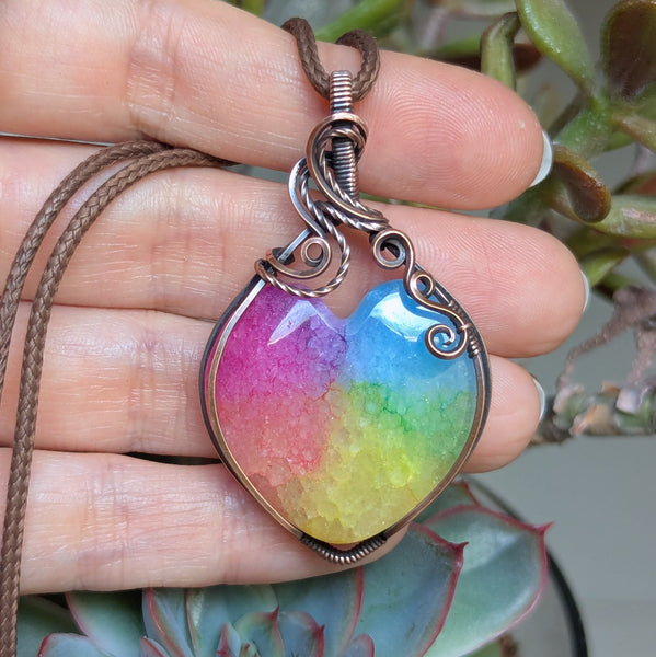 Rainbow Quartz Wire Wrapped Oxidized Copper Pendant