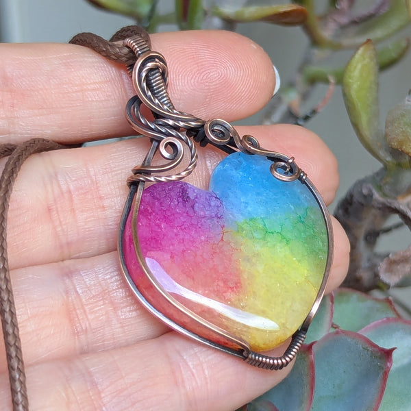 Rainbow Quartz Wire Wrapped Oxidized Copper Pendant