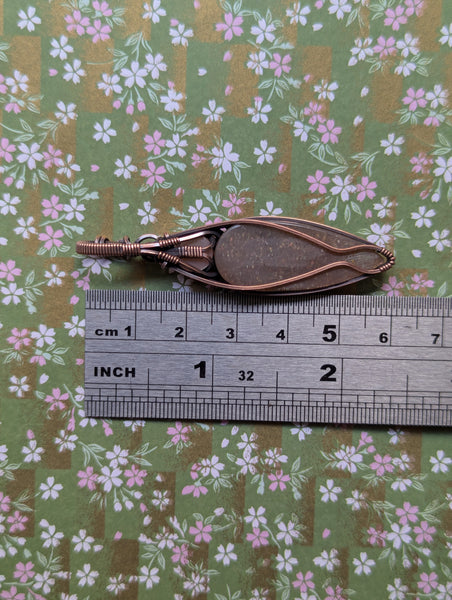 Sunstone & Peach Moonstone Wire Wrapped Oxidized Copper Vase Pendant