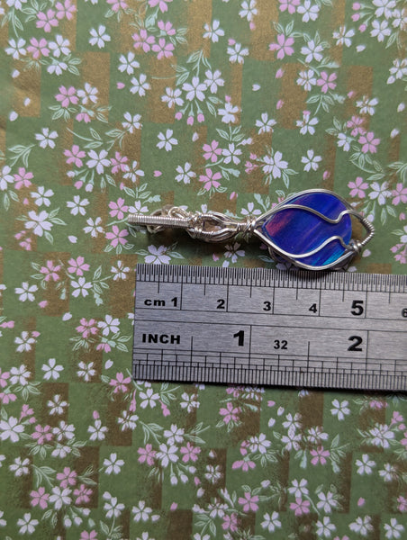 Aurora Opal & Amethyst Wire Wrapped Pendant in Sterling Silver