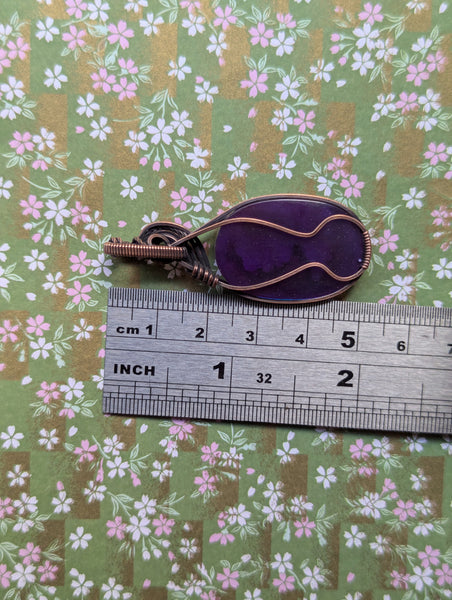 Plume Agate Doublet Wire Wrapped Oxidized Copper Pendant