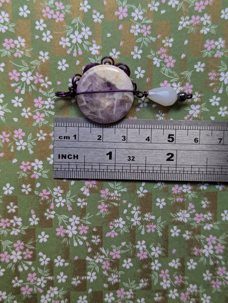 Amethyst Wire Wrapped Enamelled Copper Pendant