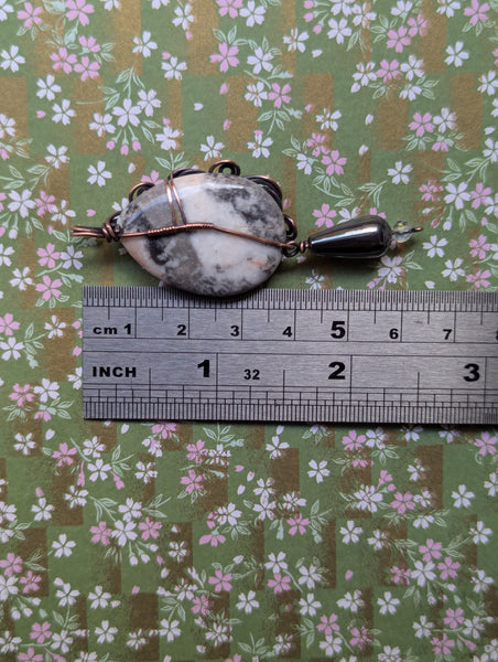 Jasper Wire Wrapped Oxidized Copper Pendant
