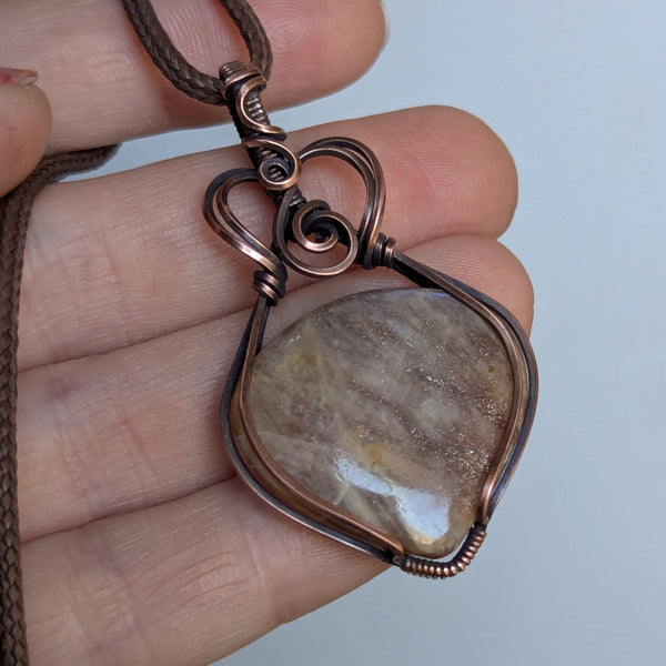 Belomorite Wire Wrapped Oxidized Copper Pendant