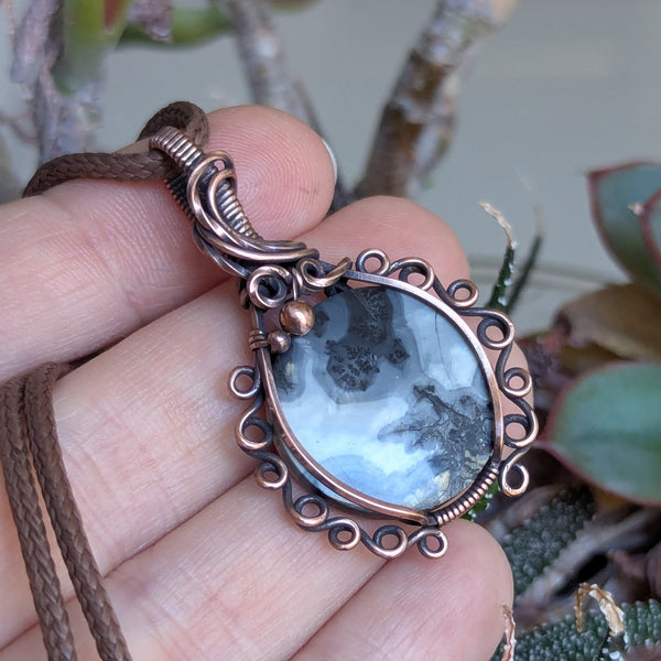 Maligano Jasper Wire Wrapped Oxidized Copper Pendant