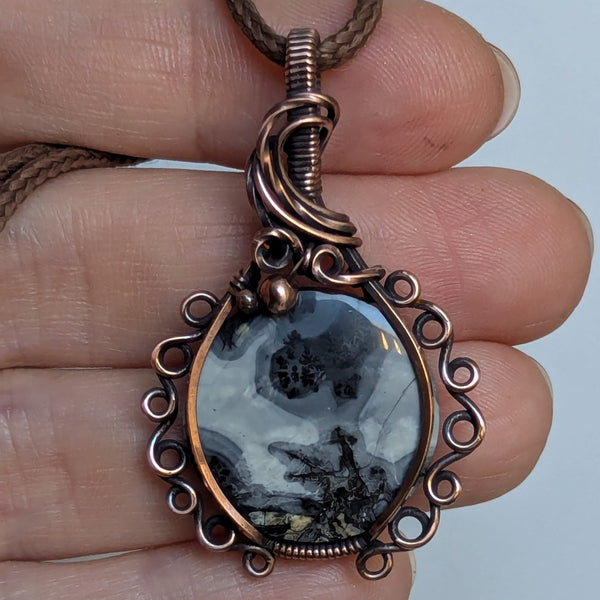 Maligano Jasper Wire Wrapped Oxidized Copper Pendant