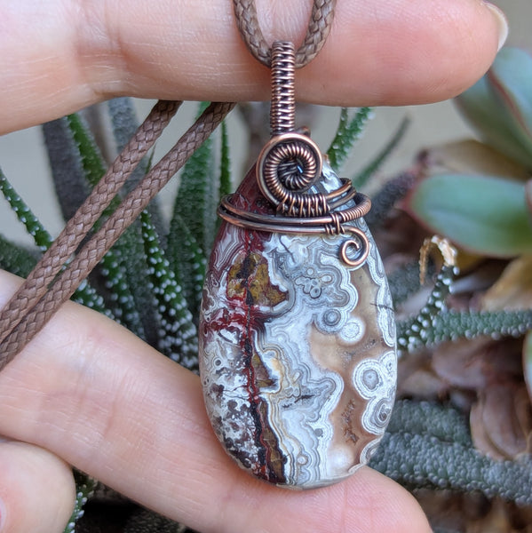 Ocean Jasper Wire Wrapped Pendant in Oxidized Copper