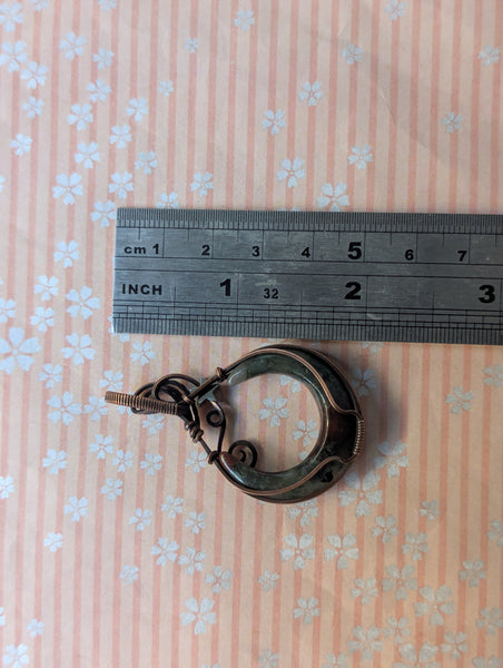 Bloodstone Crescent Moon Wire Wrapped Oxidized Copper Pendant