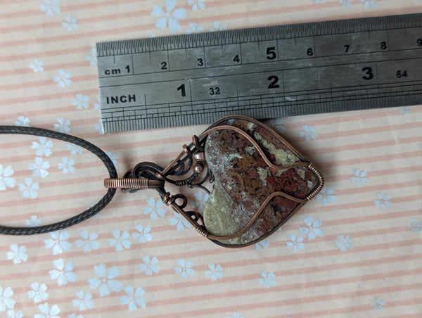 Moss Agate Heart Wire Wrapped Oxidized Copper Pendant