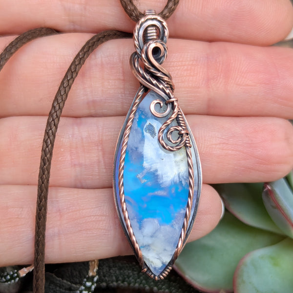 Plume Agate Doublet Wire Wrapped Oxidized Copper Pendant
