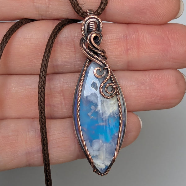 Plume Agate Doublet Wire Wrapped Oxidized Copper Pendant