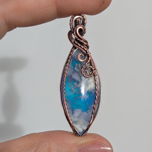 Plume Agate Doublet Wire Wrapped Oxidized Copper Pendant