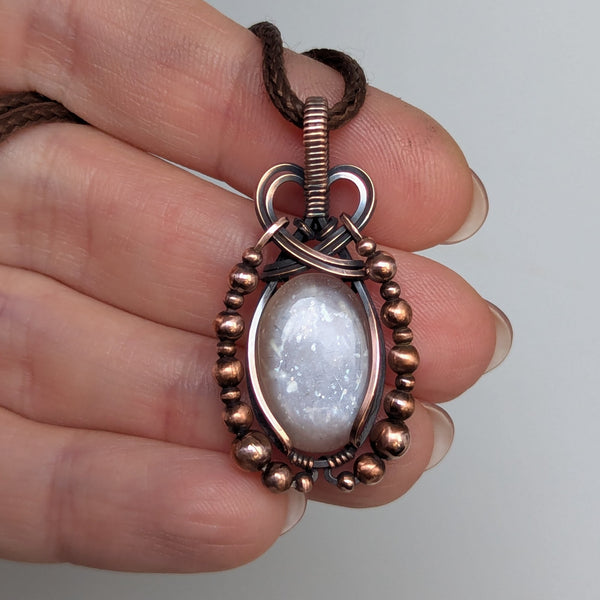Grey Moonstone Wire Wrapped Oxidized Copper Pendant