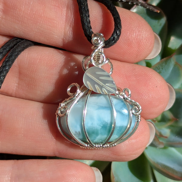 Larimar Mini Pumpkin Pendant in Sterling Silver