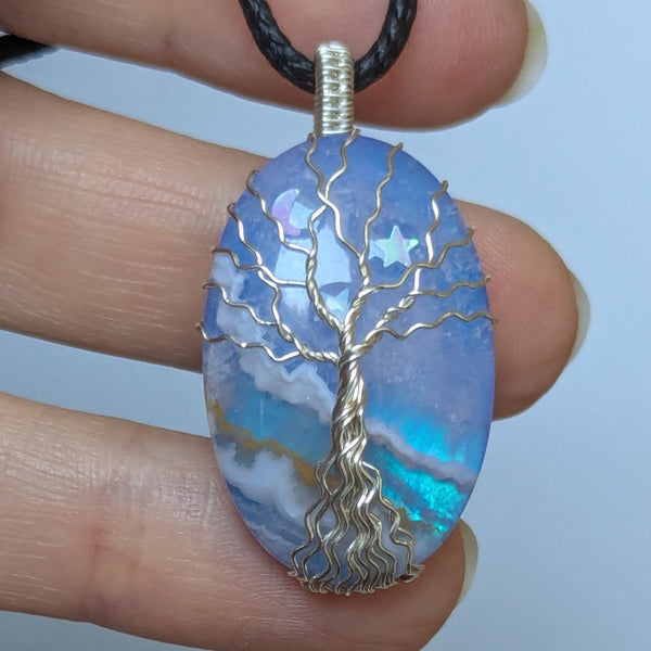 Plume Agate Wire Wrapped Tree of Life Pendant in Sterling Silver
