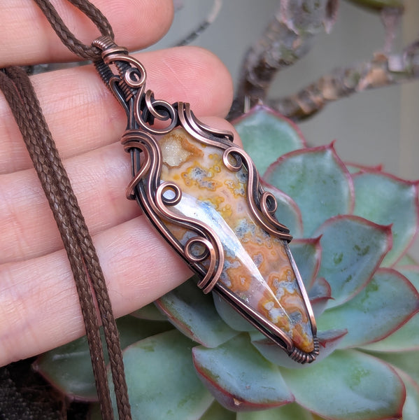 Red Marcasite Druzy Wire Wrapped Pendant in Oxidized Copper