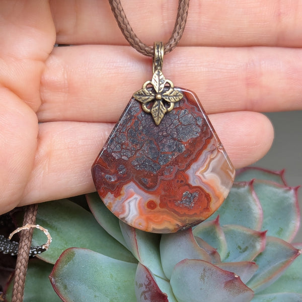 Red Jasper Pendant in Antique Brass